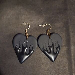 Black Heart Flame Earrings